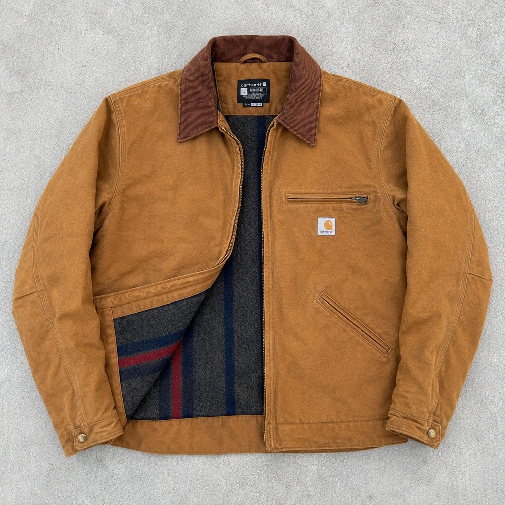 Carhartt Detroit Jacket Large Brown Duck Canvas Blanket Lined OJ3828-M Workwear